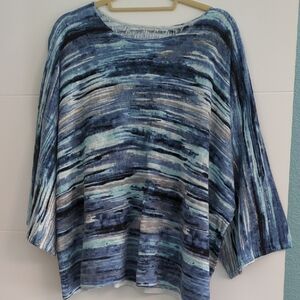 j.jill lagenlook kimono linen blend Blue Striped  lightweight boho coastal top